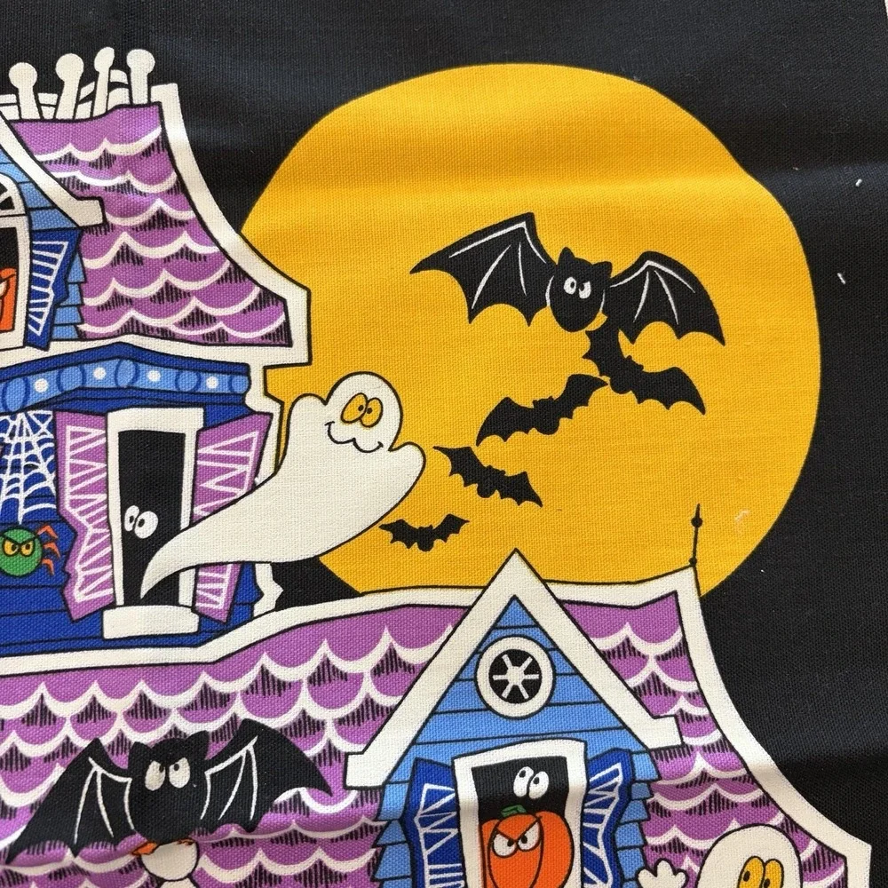 Vintage Halloween Trick Or Treat Haunted House Cranston Fabric Panels Cut Sew